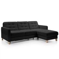 Echtleder Sofa schwarz mit Schlaf- und Stauraumfunktion