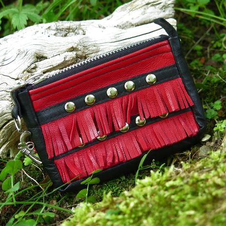 kleines rotes Leder Portemonnaie Damen mit Reissverschluss