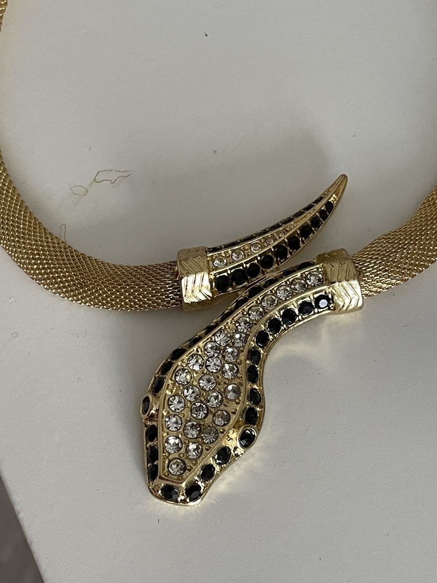 Catenine: vintege Collier serpent métal plaquer or strass – Usato da Worben venduto da benit.drn 6