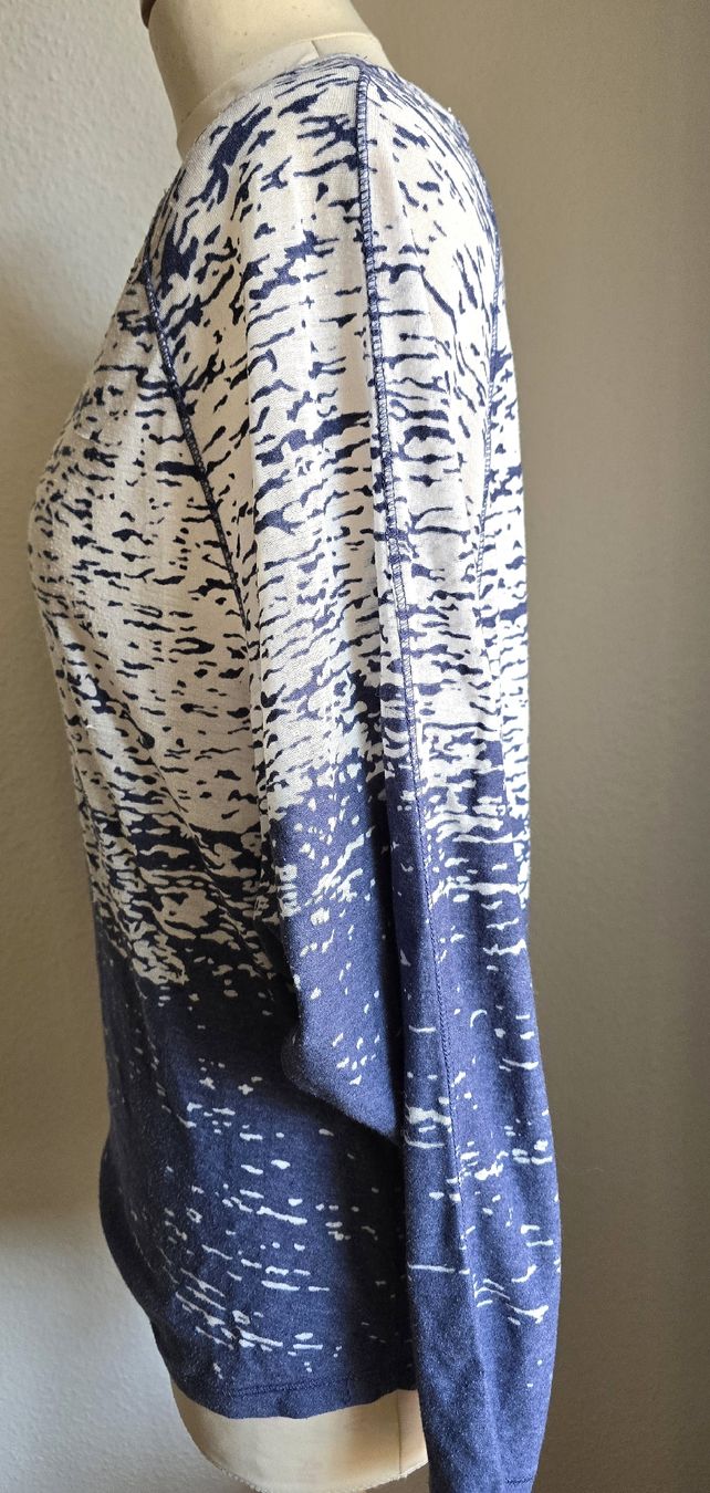 Zara Top: Top oversize bleu et blanc, manches longues taille S – Usato da Genève venduto da Saleena 3