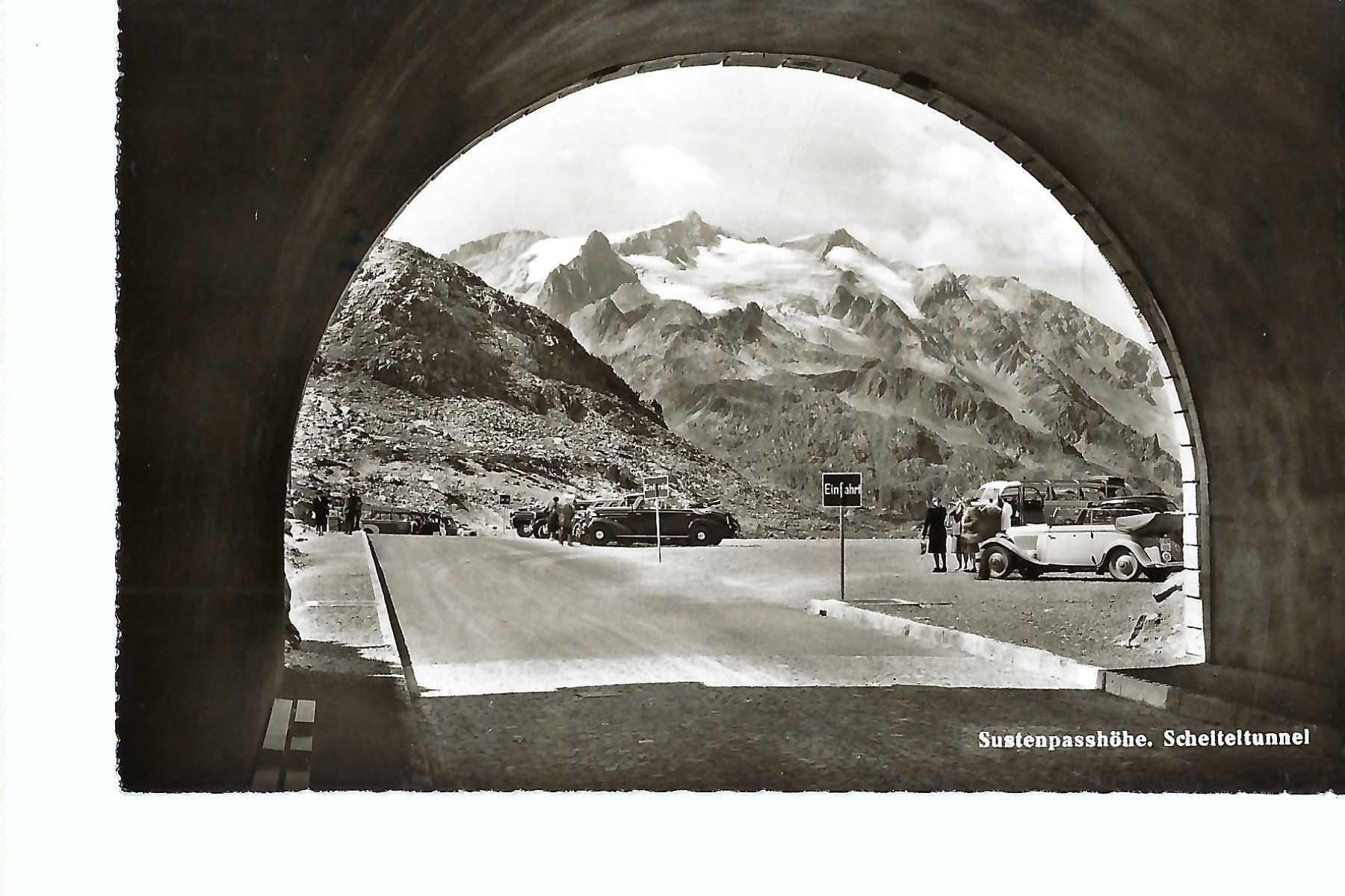 Ansichtskarten: Gadmen BE, Sustenpasshöhe, Scheiteltunnel, Oldtimer – Gebraucht aus Thun von 44wart