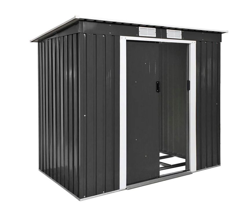 LUXOAK Gartenhaus 281x278cm Schwarz - Metall Geräteschuppen Mit Schrägdach