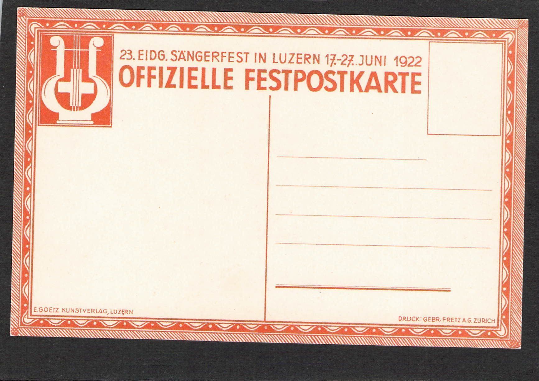 Cartoline postali: AK,LU Eidg. Sängerfest Luzern 1922 – Usato da Reichenburg venduto da Pipo-67 1