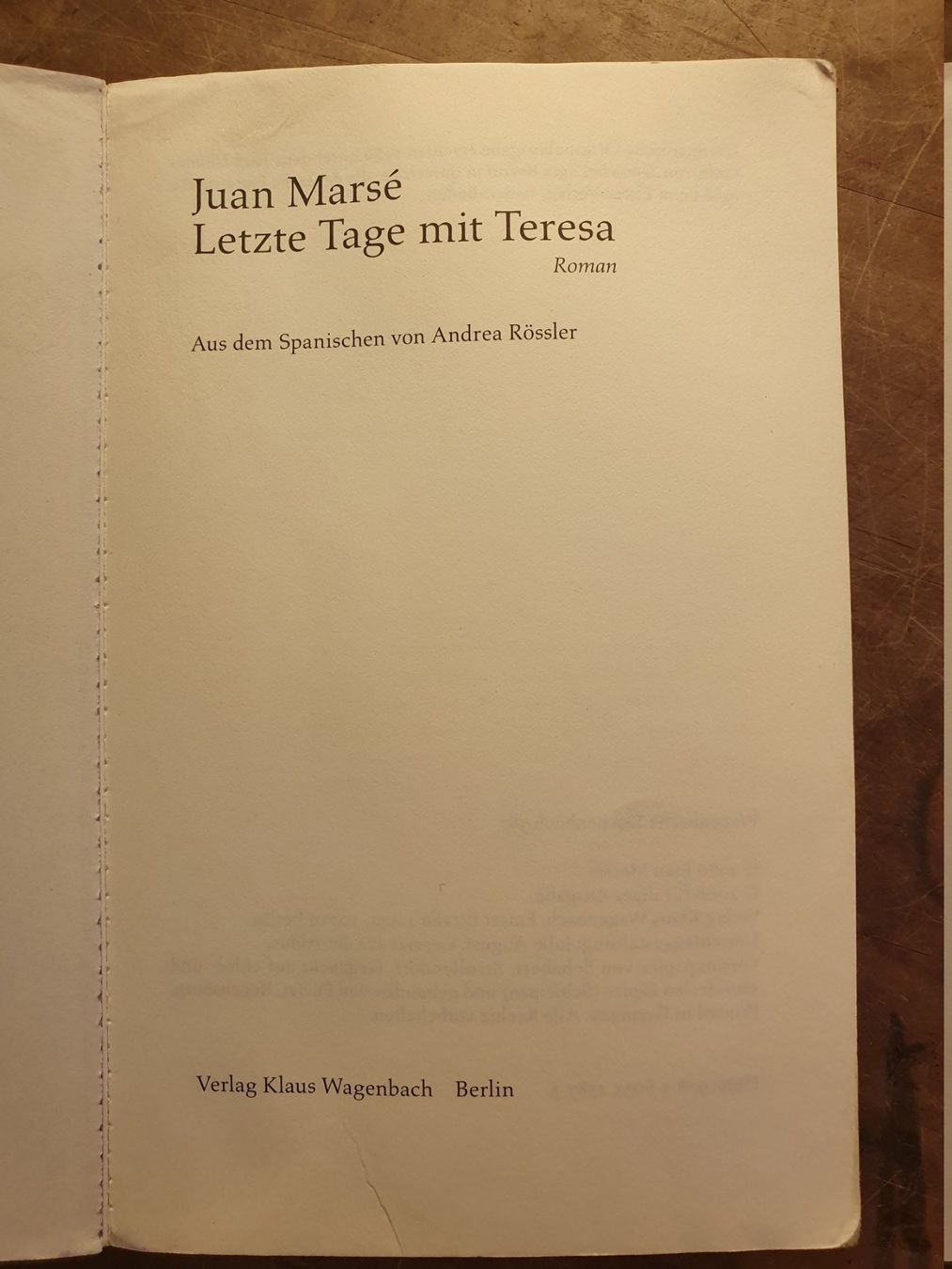 Bücher: Letze Tage mit Teresa - Juan Marse – Gebraucht aus Zürich von loosebone 1