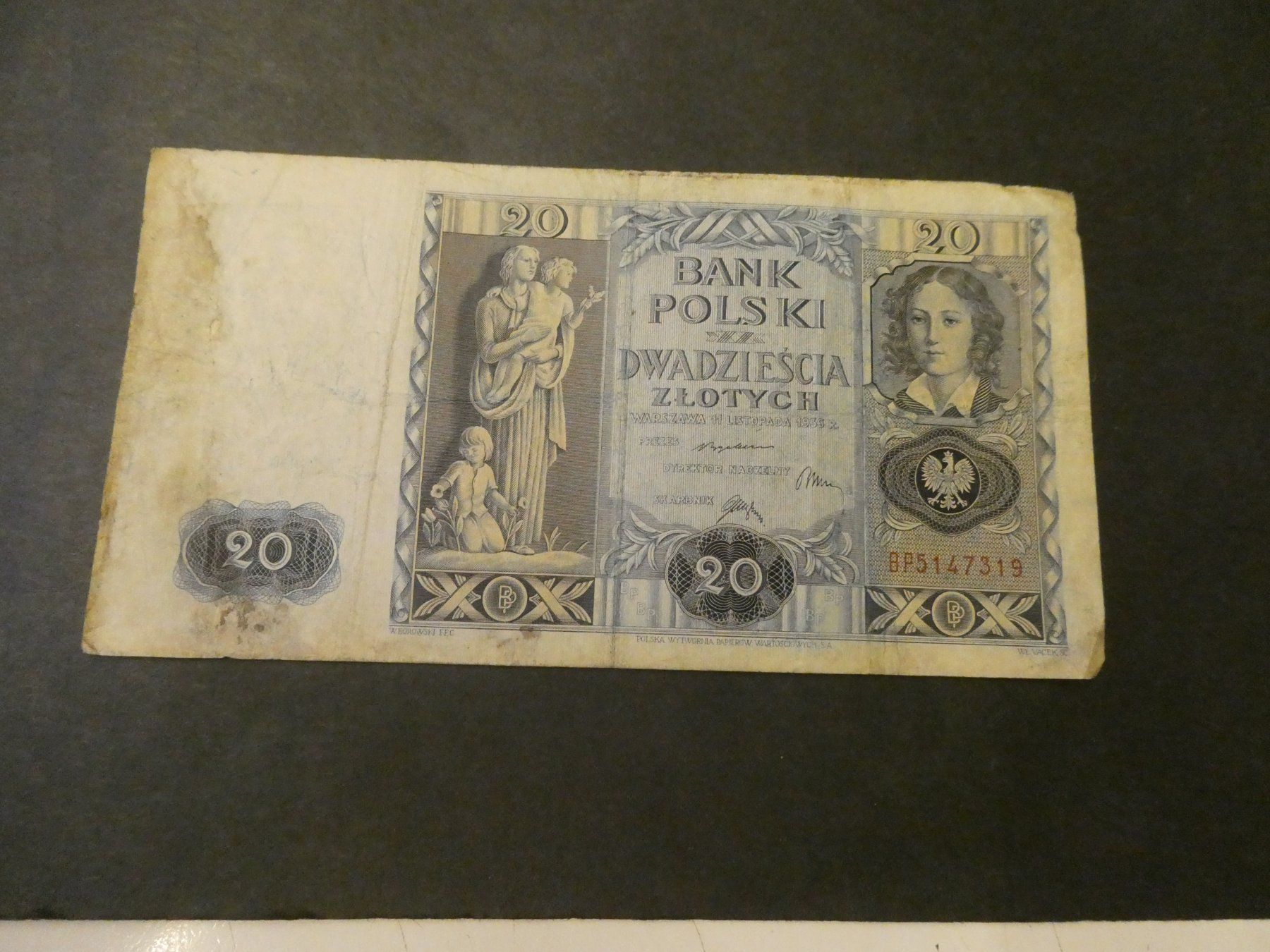 Banconote: Polen 1936, 20 Zlotych – Usato da Hinterforst venduto da Rohusri