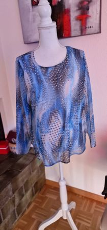 Seidel Damen Bluse, Grösse 40, blau gemustert, neuwertig
