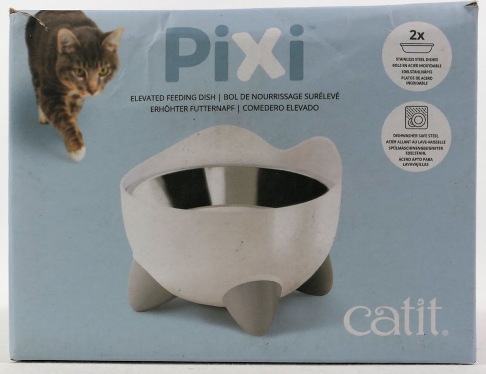 Catit PIXI Erhhter Futternapf Fr Katzen  Ergonomisch Mit 2  Edelstahlschalen Wei Fressnapf Katze