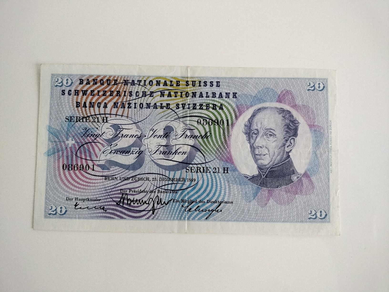 Banconote: 20 Franken Banknote 1959 – Usato da Oftringen venduto da spo_g5zw