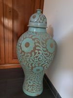 Grand vase décoratif en céramique bleu et beige