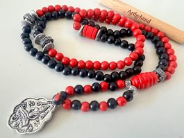 Innere Kraft: 108 Perlen Holz-Mala & Buddha Anhänger -Unikat