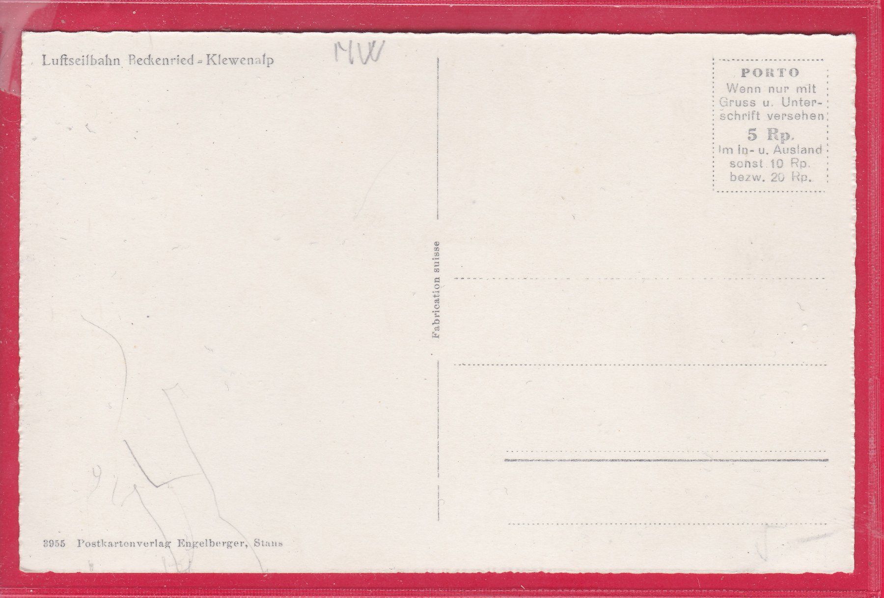 Cartoline postali: LUFTSEILBAHN BECKENRIED - KLEWENALP – Usato da Oberrieden venduto da Gebirgsstelze 1