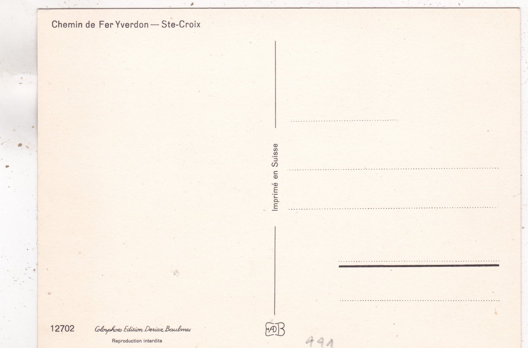 Cartoline postali: Chemin de Fer Yverdon - Ste-Croix – Usato da Herisau venduto da Lisegrat2008 1