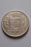 5 FRANKEN SILBERMÜNZE 1937 SEHR SCHÖN