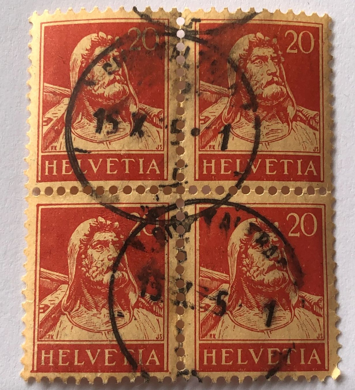 Tutti i francobolli: 4 er Block Nr.174 mit Stempel Tellbrustbild   – Usato da Aarau venduto da Billa007