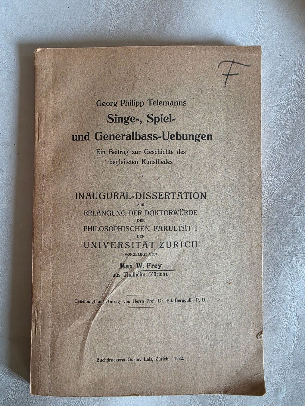 Bücher: Musik Buch: Georg Philipp Telemanns - Dissertation - 1922 – Gebraucht aus Walterswil BE von Lonitti