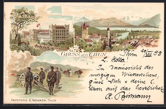 Cartoline postali: Litho Thun, Ortsansicht aus der Vogelsch – Usato da Berlin venduto da bartko-reher