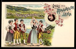 Litho Appenzell, Trachtengruppe und Orts