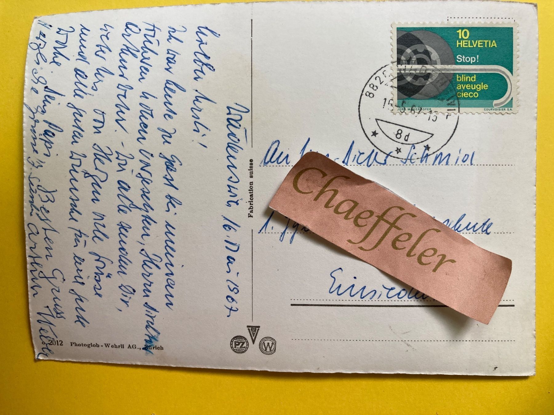 Cartoline postali: 1967 Wädenswil, mit Hotel du Lac – Usato da Zürich venduto da Chaeffeler 1