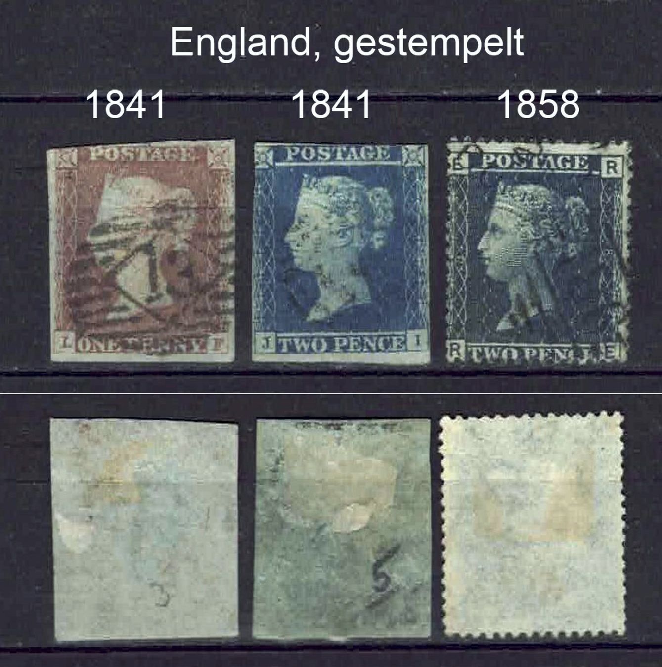 Alle Briefmarken: England 1841 und 1858 gestempelt – Gebraucht aus Basel von Pfefferschootte