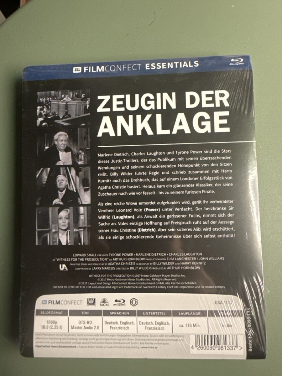Alle DVDs: Zeugin der Anklage - FilmConfect Blu-ray!OVP!Vergriffen! – Neu und originalverpackt aus Oberengstringen von sigurros 1
