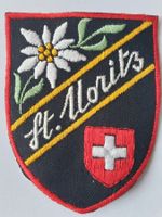 Vintage Badg Wappen St.Moritz Edelweiss ST. GALLER STICKEREI
