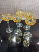 5 Likörgläser Kristallglas gelb geschliffen