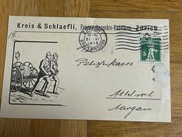 Karte Kreis & Schläfli Feuerwehrgeräte Zürich, 1913