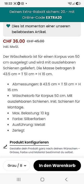 Armoires: Micasa Schrank Modul - Wäschekorb – D'occasion à Wallisellen par BeautyBee 2