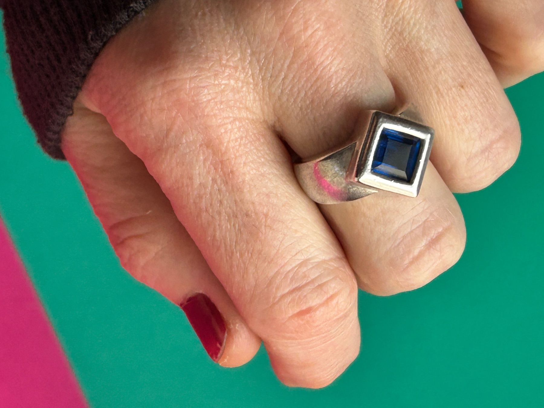Anelli: Silberring Blau im Quadrat (56) – Usato da Laufen venduto da Bellebellezza 5
