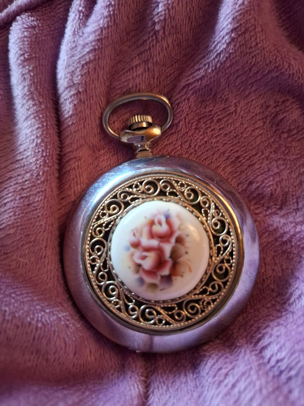 Uhren: MECH.TASCHENUHR MIT EMAIL- ODER PORZELLANEINSATZ ROSEN – Neu (gemäss Beschreibung) aus Gretzenbach von schibaya 5