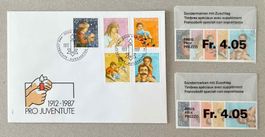 Pro Juventute, Jahresausgaben 1987-1991, FDC + Einzelmarken