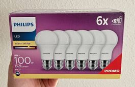 6x PHILIPS LED-Glühbirnen E27 13W 1521lm warmweiss, neu