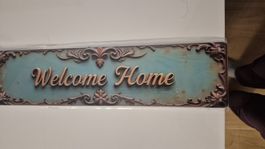 Blechschild Welcome Home blau Vintage Stil neu