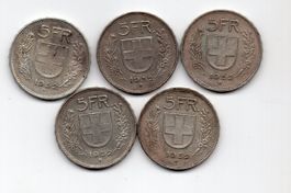 (1180) Schweiz, 5 x 5 Franken 1952, vz