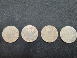 🇨🇭 4x Silbermünzen 2 Franken 1875–1905 💰