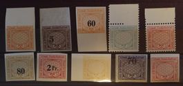 10 verschiedene Eisenbahnmarken Probedrucke postfrisch