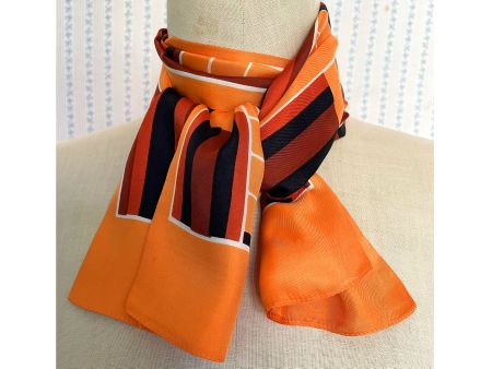 Schal Seide schmal orange-braun mit Fransen VINTAGE 1960s