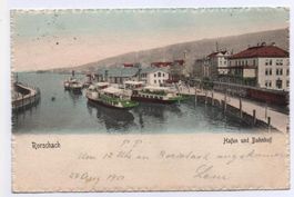 RORSCHACH Hafen und Bahnhof mit Bahn - Dampfschiff