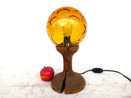 Lampe Vintage Holz Glas 80er 70er Mid Century Tischlampe