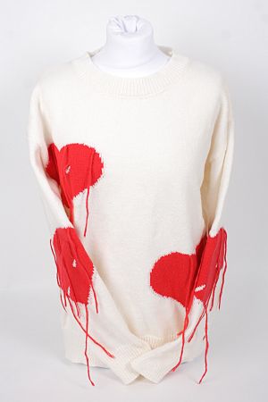 ROMWE Strickpullover weiss mit roten Herzen Gr. M