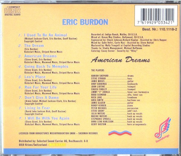 CDs: Eric Burdon AMERICAN DREAMS Chuck Findley Randy Kerber CD – D'occasion à Kandergrund par Sososo 1