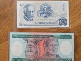Norway 10 Kroner 1977 UNC + 200 Cruz Brasil