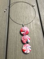 Collier artisanal rouge noir blanc gris en FIMO Neuf