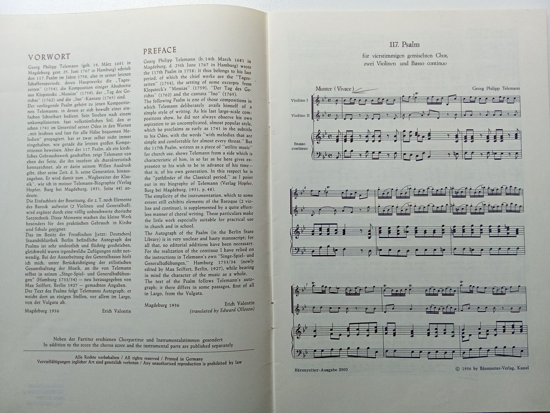 Bücher: Telemann: 117. Psalm, Aufführungsmaterial – Gebraucht aus Bilten von Bora3 2