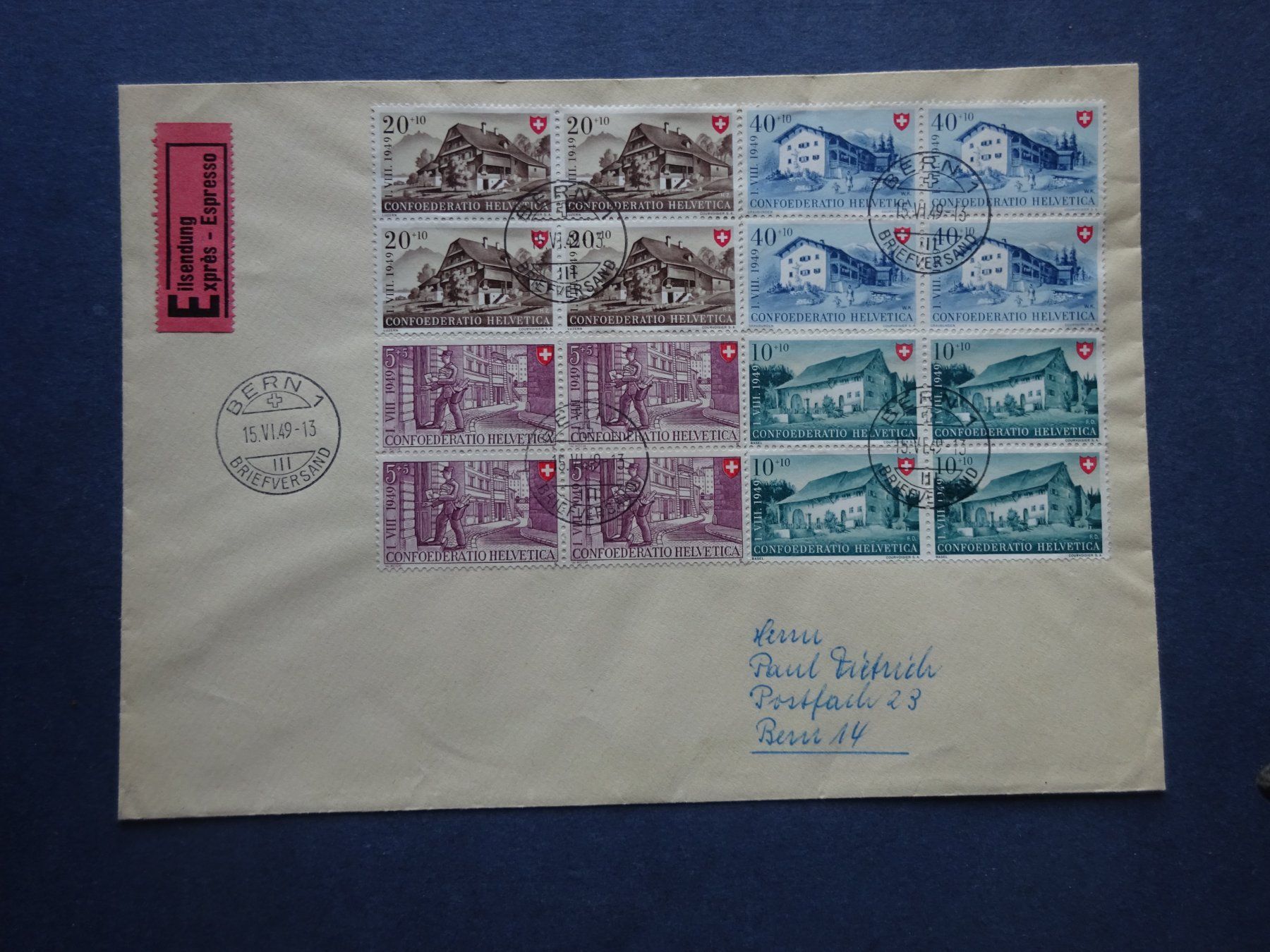 Tutti i francobolli: 1949 Pro Patria im 4er Block auf FDC – Usato da Appenzell-Steinegg venduto da adi1975 1