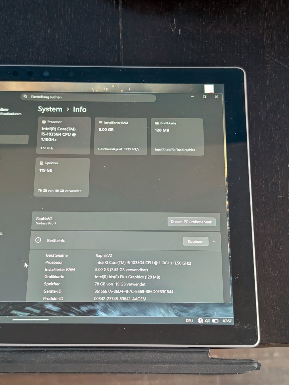 Microsoft Tablet PC: Microsoft Surface Pro 7 (i5/8GB/128GB) – Usato da Aarau Rohr venduto da RaSiSiRa 1