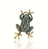 Glücksbringer Brosche Frosch mit grünen Strass Steinchen