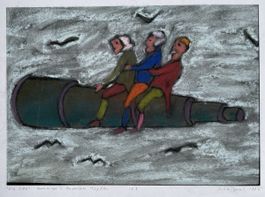 G. Schwitzgebel pastel 3 hommes flottant sur une longue vue