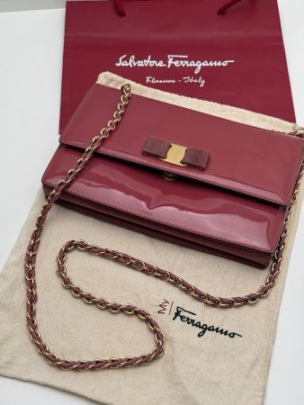 Salvatore Ferragamo Patent Ginny Vara Bow Shoulder Bag