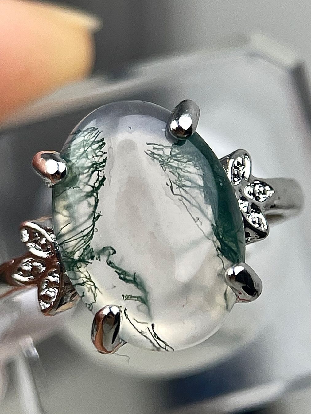 Anelli: Moosachat-Ring,Cabochon Edelstein, Naturstein – Nuovo e nell'imballaggio originale da Schiers venduto da sisikristall